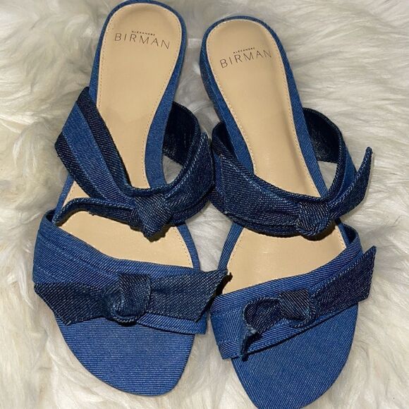 Alexander Birman denim Sandals Womens size 37  Denim Blue Slides venice Bow New - Picture 3 of 7